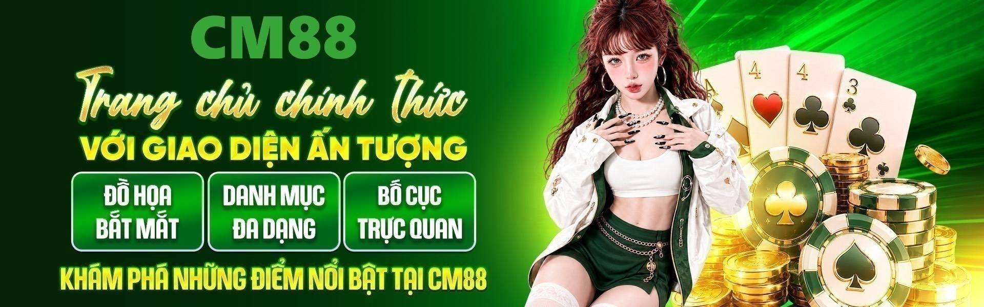 Sảnh casino của CM88 ghi điểm nhờ sự đa dạng trong thiết kế, chủ đề và phong cách, mang đến nhiều lựa chọn cho người chơi.